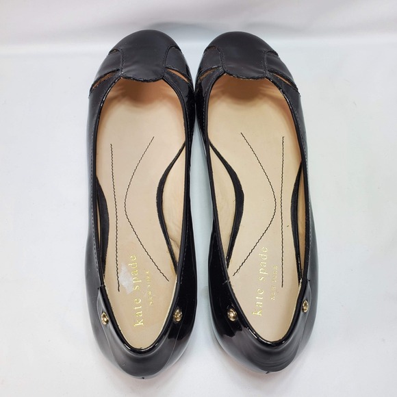 Kate Spade Black Patent Leather Ballet Flats Size 8.5 Low Logo New York - Picture 5 of 7